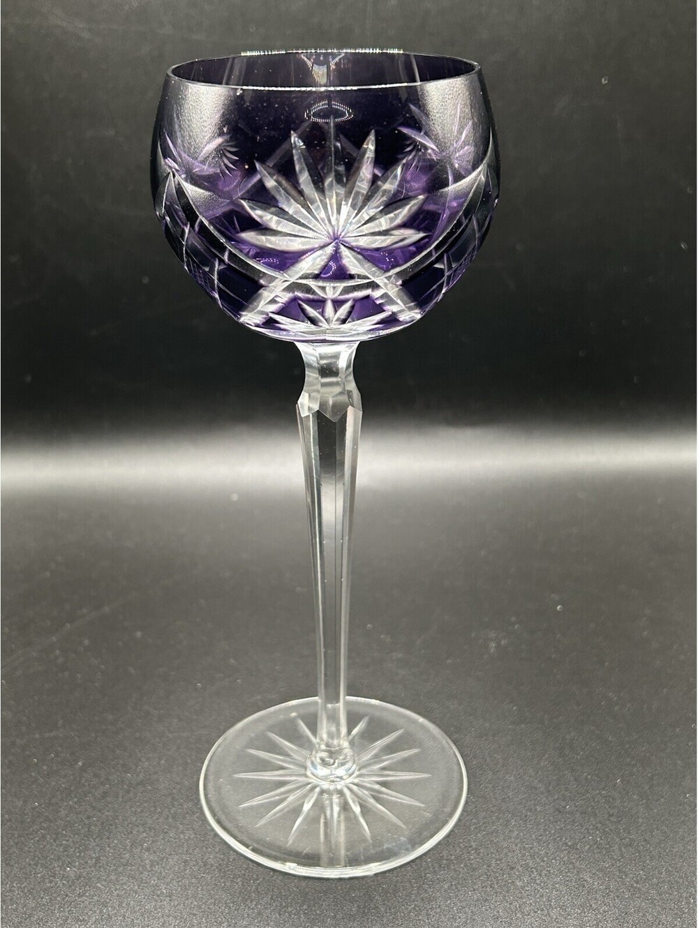 Vintage Ajka Caroline Amethyst Cut To Clear Crystal Wine Hock/Goblet  1980’s